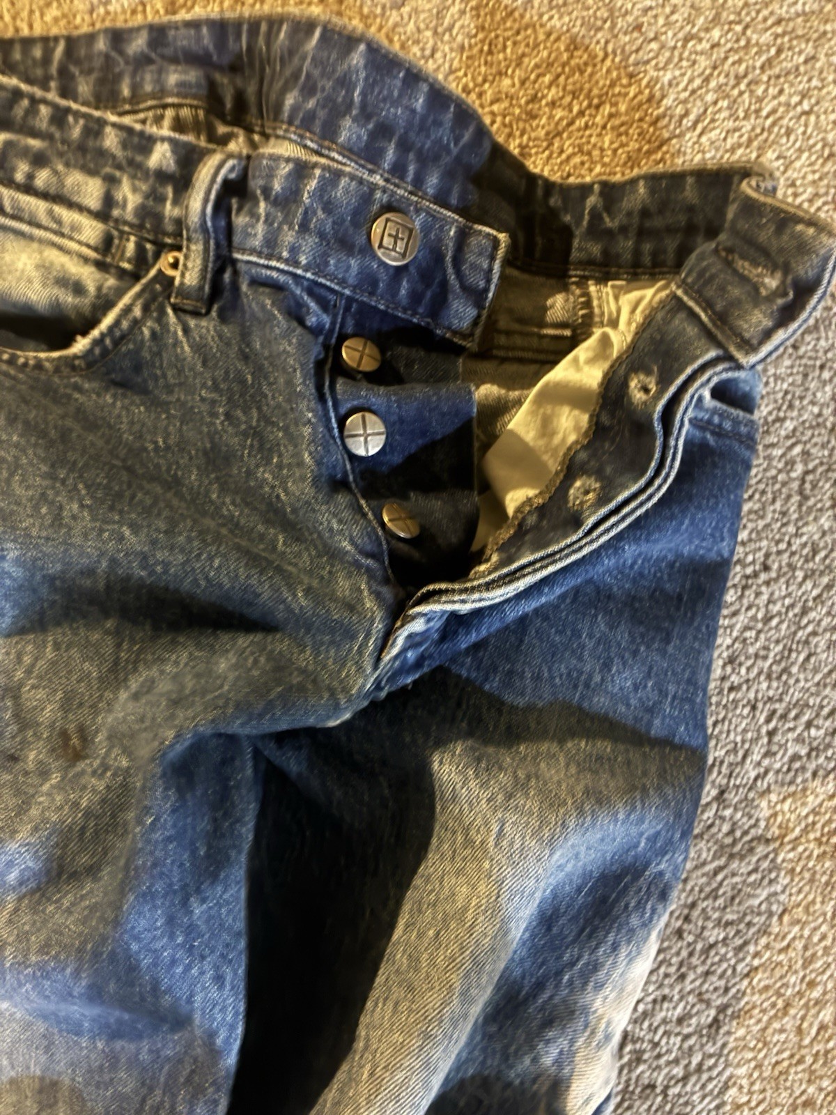 Ksubi Blue Distressed Denim Skinny Jeans Button Fly Studded 5-Pocket M Teens