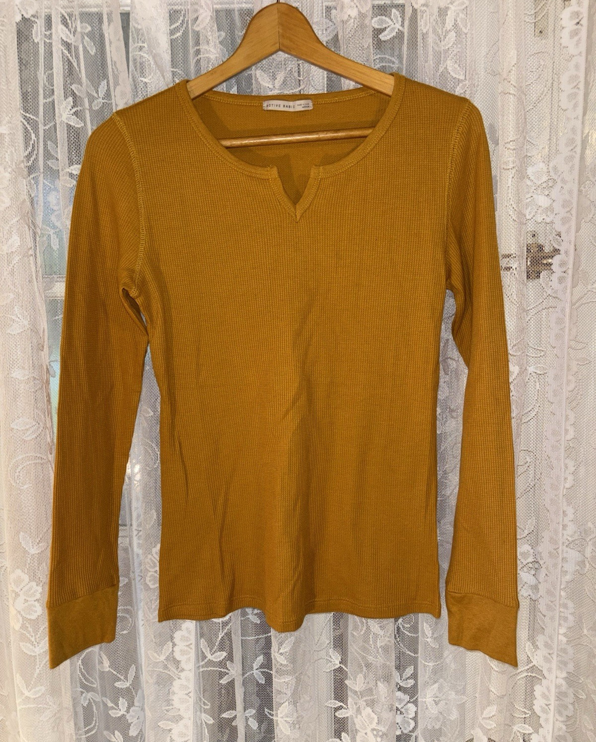 Active Basic Women’s Brown Solid Knit V-Neck Long Sleeve Pullover Sweater M
