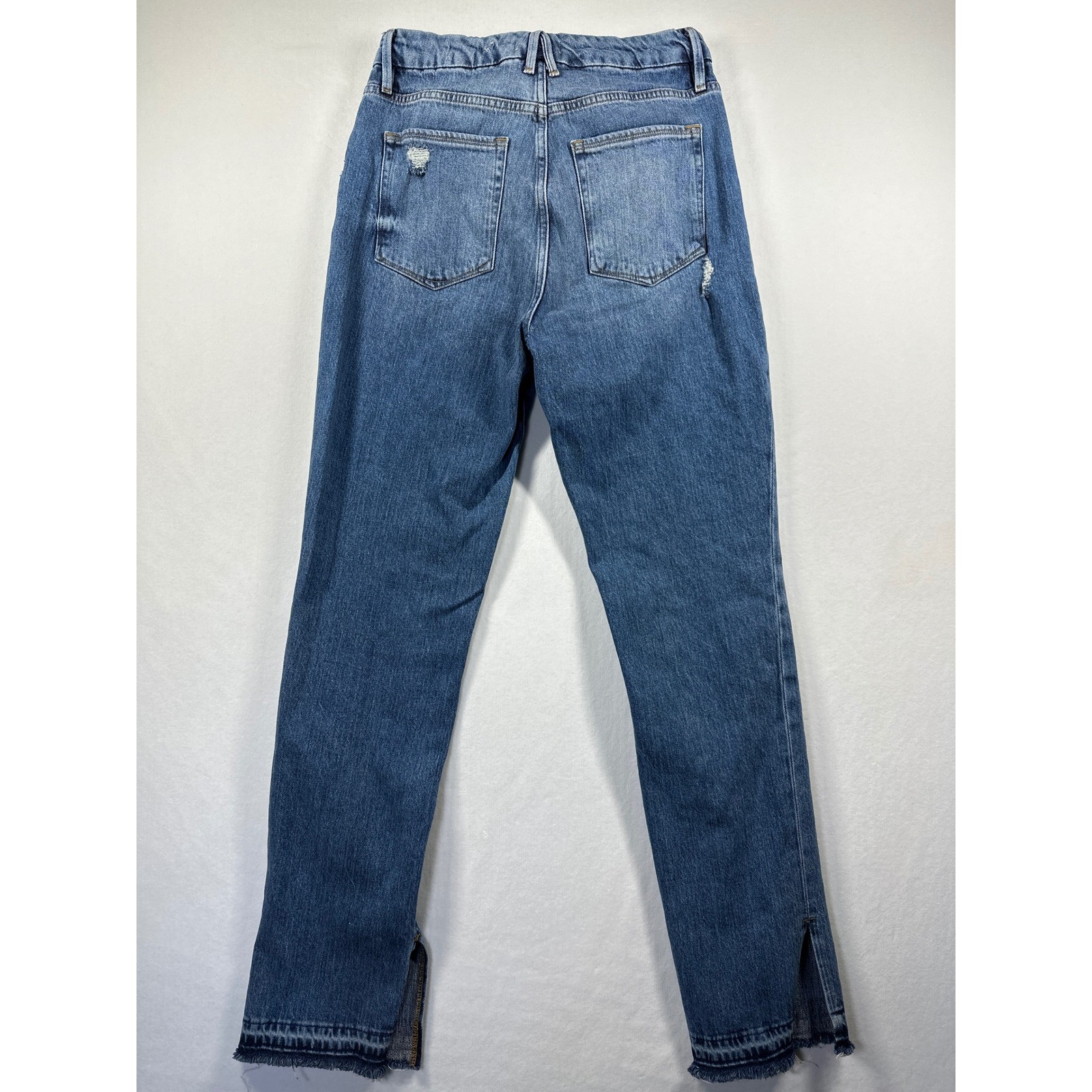 Good American Good Boy Jeans Distressed Button Fly High Rise Slit Cuffs NEW 6/28