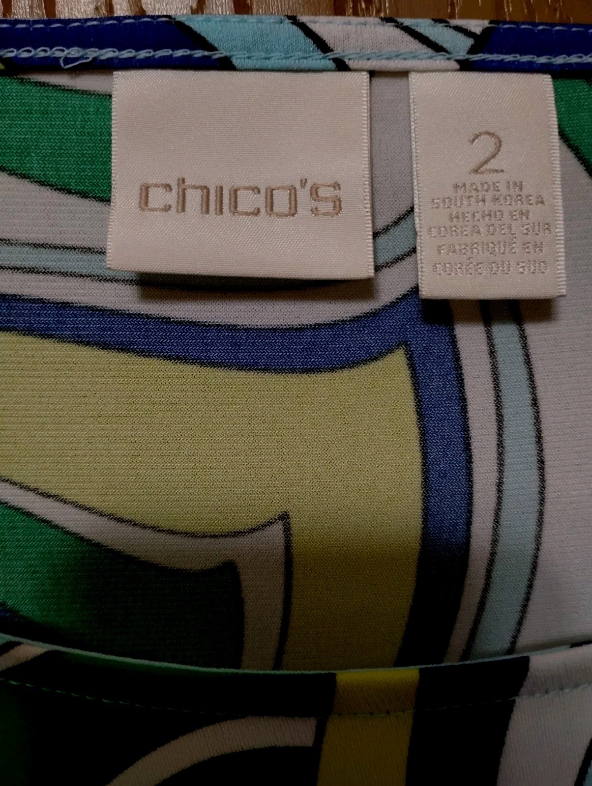 CHICO’S Top Cobalt Blue Yellow Bold Modern Design Large Ladies
