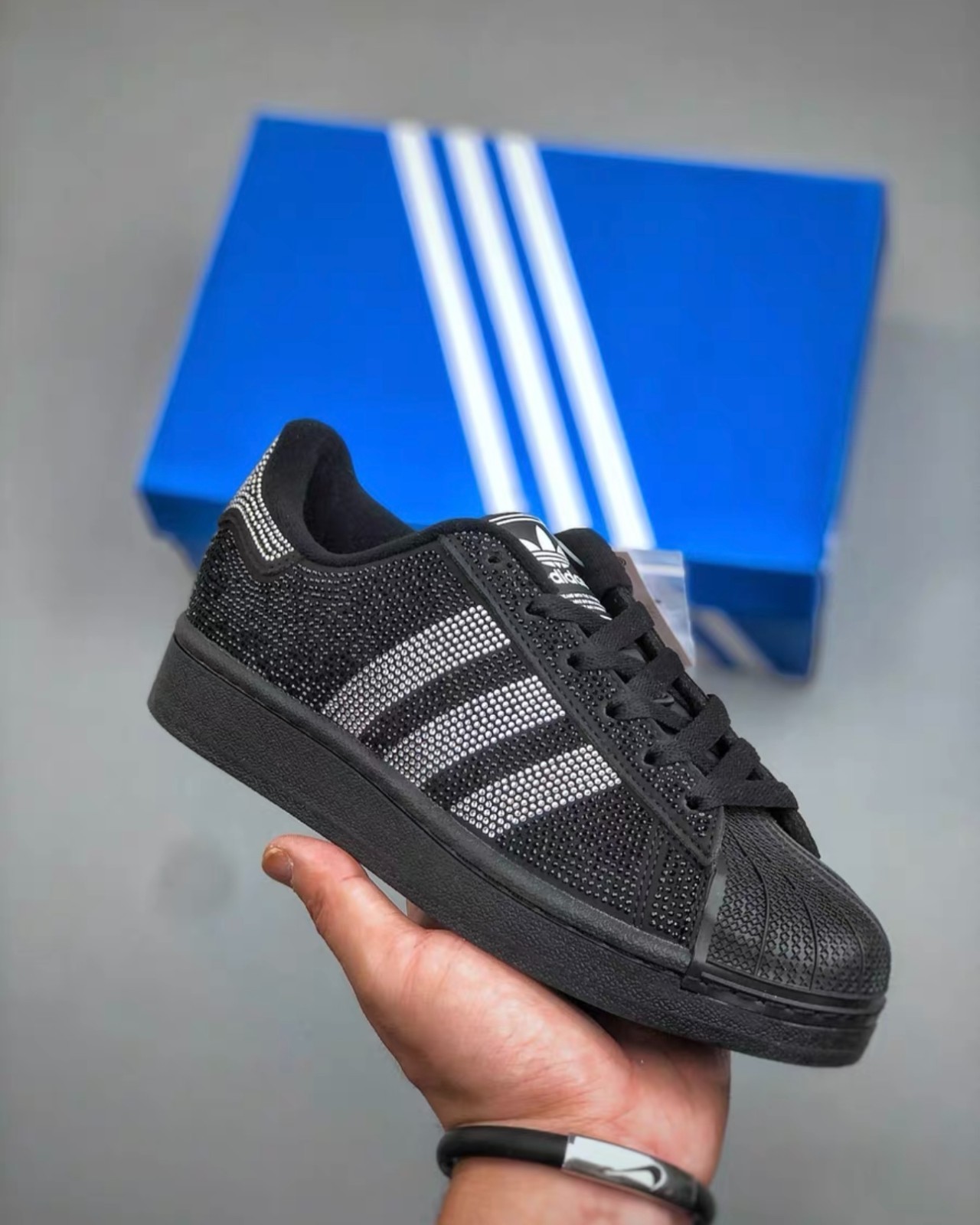Adidas Superstar II ‘Rhinestone’ Black Silver Metallic (IH4200) Women’s NEW
