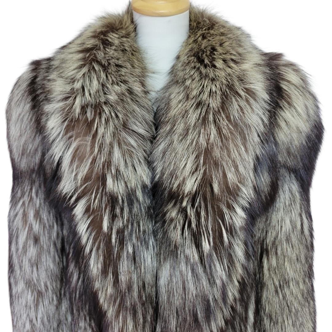 SAGA FURS ROYAL Blue Frost Fox Real Fur Coat L Thick Pile 31.5in 80cm Authentic