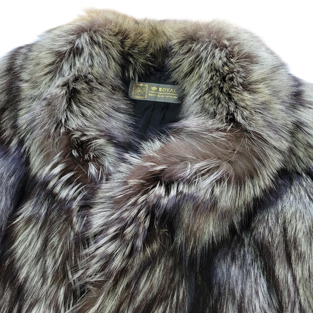 SAGA FURS ROYAL Blue Frost Fox Real Fur Coat L Thick Pile 31.5in 80cm Authentic