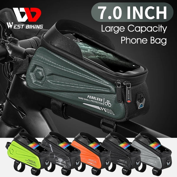 Bolsa de bicicleta à prova d'água, bolsa de celular com tela sensível ao toque de 7.0 polegadas, mtb, quadro frontal de bicicleta, acessórios de ciclismo, caixas de gaiola de tubo frontal